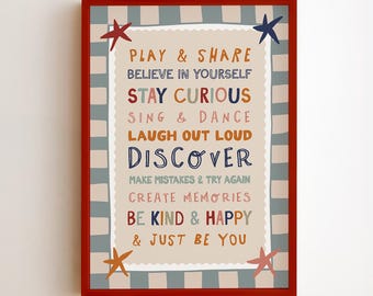 Arte de parede com mensagens positivas para crianças pequenas, quarto infantil fofo, pôster positivo para berçário, decoração para sala de jogos, presente para menino (download digital).