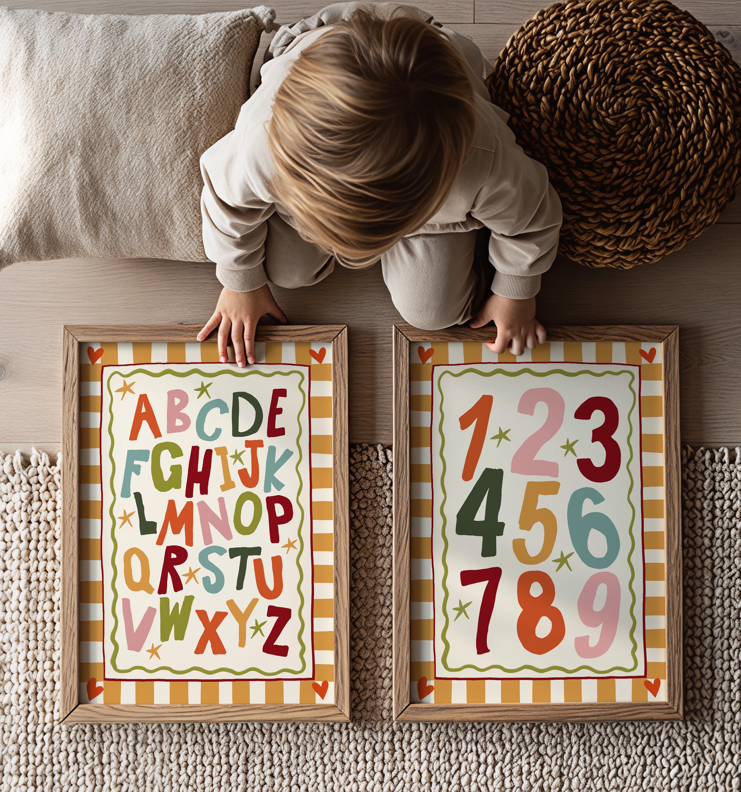 Colorful Kids Alphabet and Numbers Prints Set, ABC and 123 Poster ...