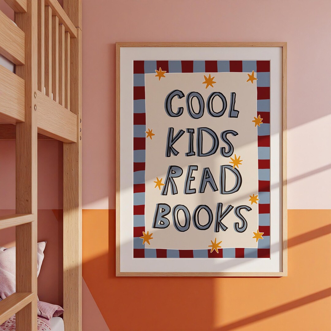 Cool Kids Read Books, Cute Kids Room Wall Art Reading Nook, Bookworm ...