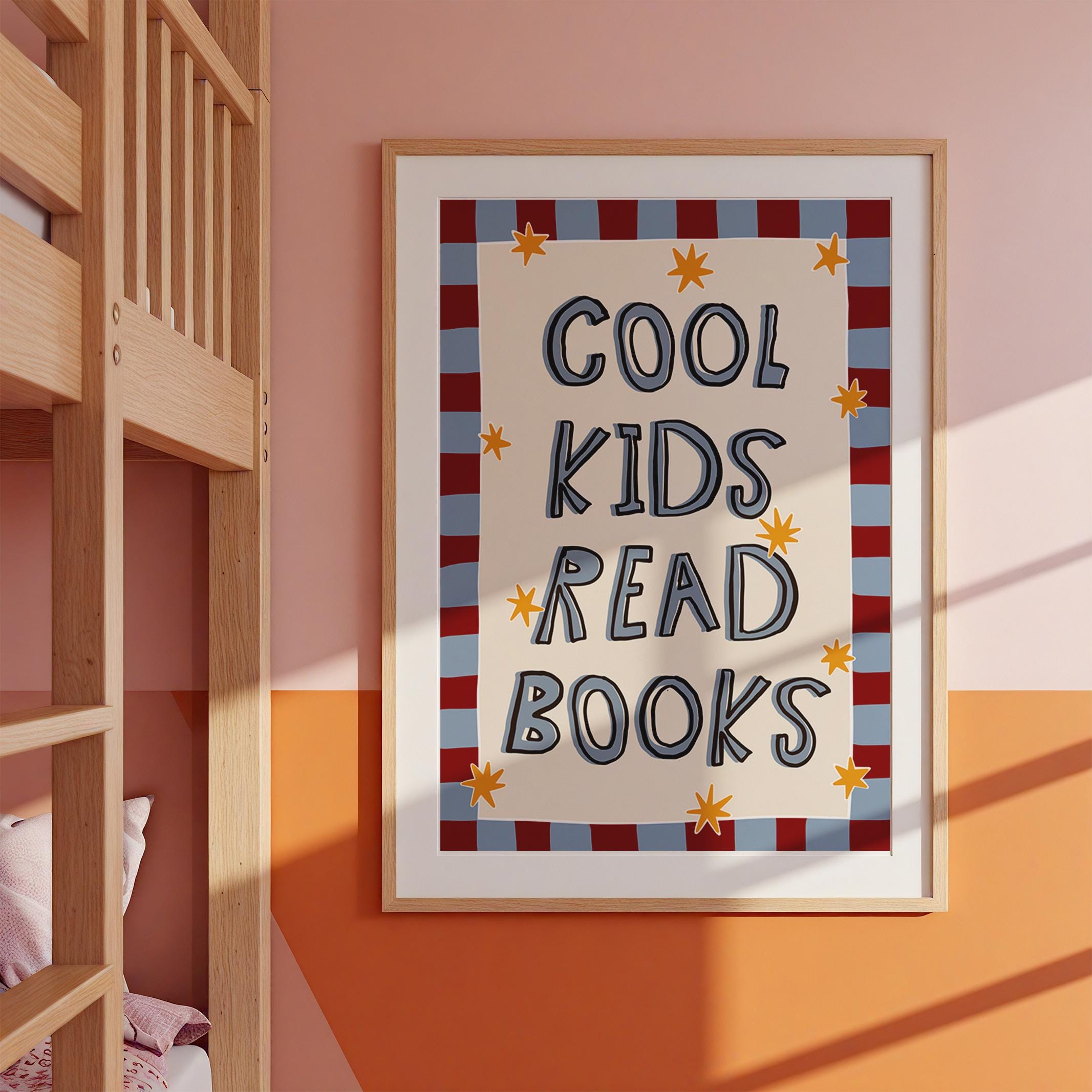 Cool Kids Read Books, Cute Kids Room Wall Art Reading Nook, Bookworm ...