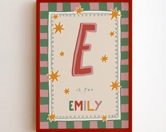 Personalized Name Initial Print, Custom Kids Name Poster, Alphabet Nursery Wall Art, Baby Boy Girl Gift, Playroom Decor, Digital Download