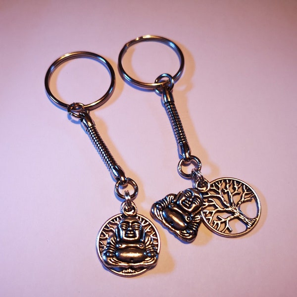 Buddha & Tree Of Life Keyring ,: Strength ~ Peace ~ Family ~ Wisdom ~ Happiness ~ Good Luck ~ Keepsake ~ Gift ~