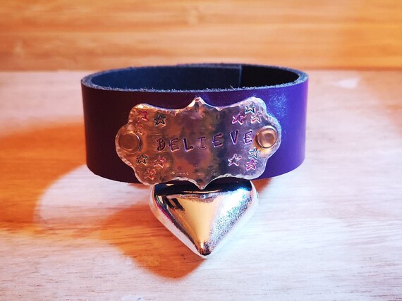 Believe Hand Stamped Faux Leather Cuff Bracelet Aluminium Positivity strength Courage SALE Etsy UK
