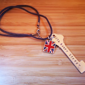 Sherlock Inspired Key Necklace ~ Hand Stamped ~ Pendant ~ Sherlocked ~ 221b ~ TV Show