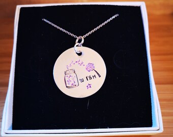 Wish Jar Hand Stamped Necklace, Mum, Wife, Daughter, Gift, Wales, Mothers Day, Wish,Dream