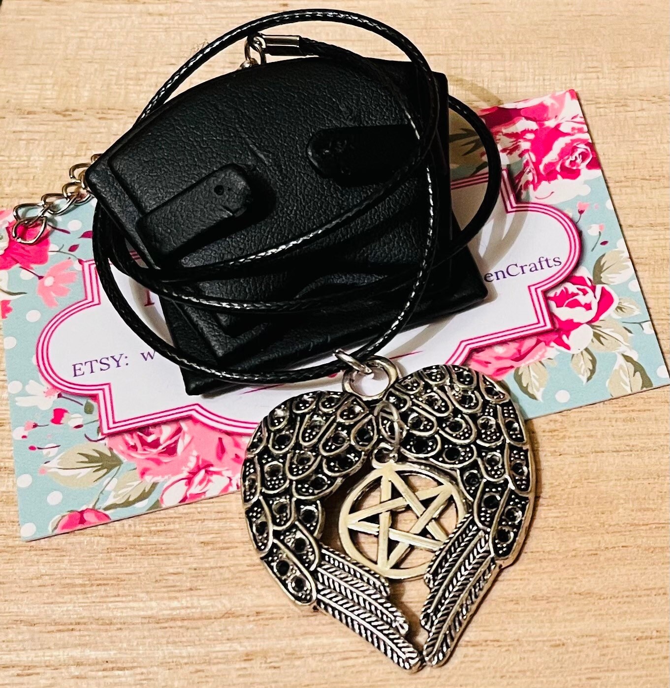 Pentagram with Wings Pagan Pendant in Box