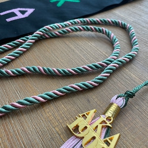 Graduation Set - Handwoven Kente Cloth - Alpha Kappa Alpha - AKA - Graduation Stole Sash + Cord + Tassel