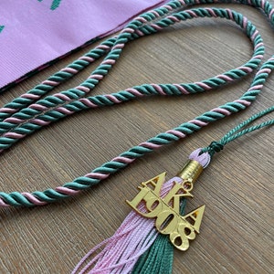 Graduation Set - Handwoven Kente Cloth - Alpha Kappa Alpha - AKA - Graduation Stole Sash + Cord + Tassel