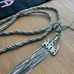 Graduation Set -  Handwoven Kente Cloth - Alpha Kappa Alpha - AKA - Graduation Stole Sash + Cord + Tassel