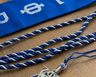 Graduation Set - Handwoven Kente Cloth - Zeta Phi Beta - Graduation Stole Sash + Cord + Tassel