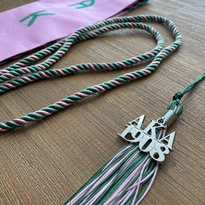 Graduation Set - Handwoven Kente Cloth - Alpha Kappa Alpha - AKA - Graduation Stole Sash + Cord + Tassel