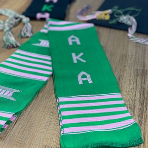 Handwoven Kente Cloth - Alpha Kappa Alpha - AKA - Stole Sash