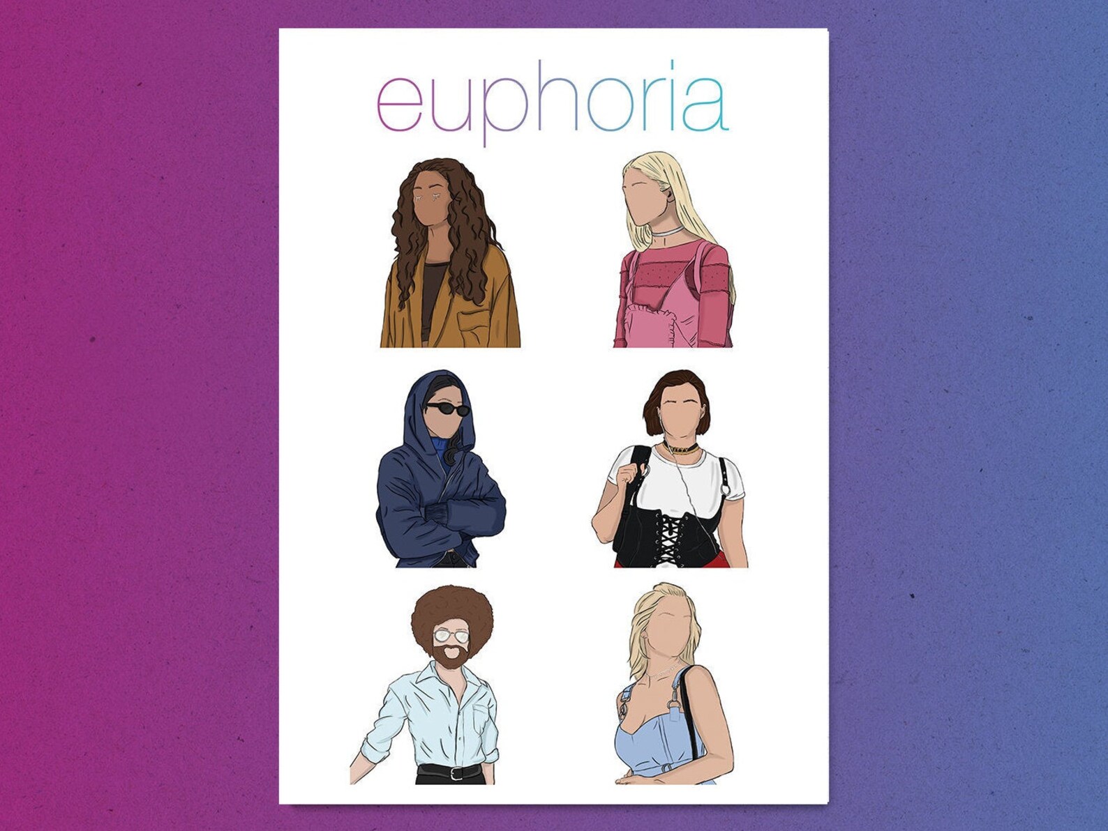 EUPHORIA Digital Print Full Cast Ru Jules Kat Maddy Cassie | Etsy