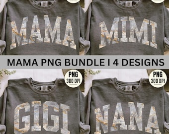 Mama PNG Bundle of 4, Nana Png, Gigi Sublimation Design, Mimi Shirt Design, Gift For Her, Mother Sublimation