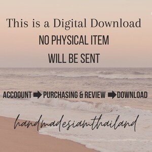 May include: Text overlay on a beach scene with ocean waves. The text reads: "This is a Digital Download NO PHYSICAL ITEM WILL BE SENT ACCOOUNT PURCHASING & REVIEW DOWNLOAD handmadesiamthailand"