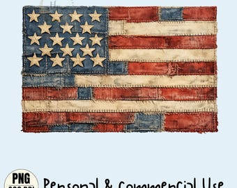 Bandera estadounidense vintage PNG, imágenes prediseñadas de bandera de EE. UU. con aspecto desgastado, gráfico patriótico del Día de la Independencia, diseño retro de sublimación del 4 de julio.