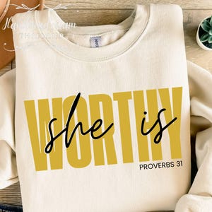 She is Worthy PNG SVG, Women&#39;s Christian Shirts, Cute Christian Coquette Designs, Girly Faith Shirt Ideas, Trendy Christian Shirt Ideas