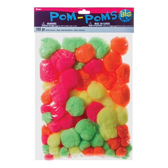 Big Value Bright Neon Pom Poms 100 Pieces Etsy