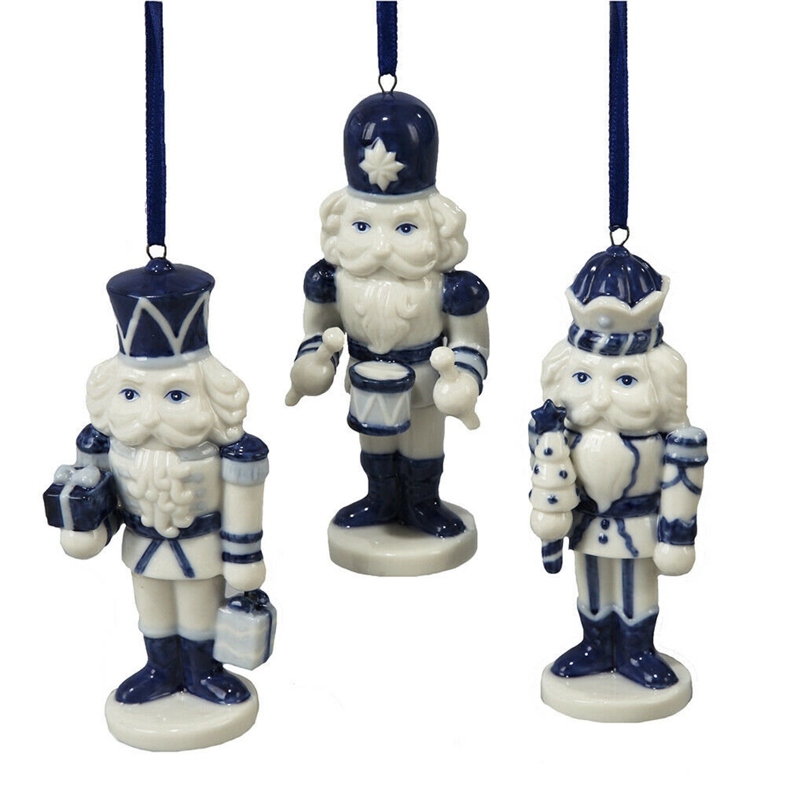 Set of 3 Porcelain Delft Blue Nutcracker Ornaments Etsy