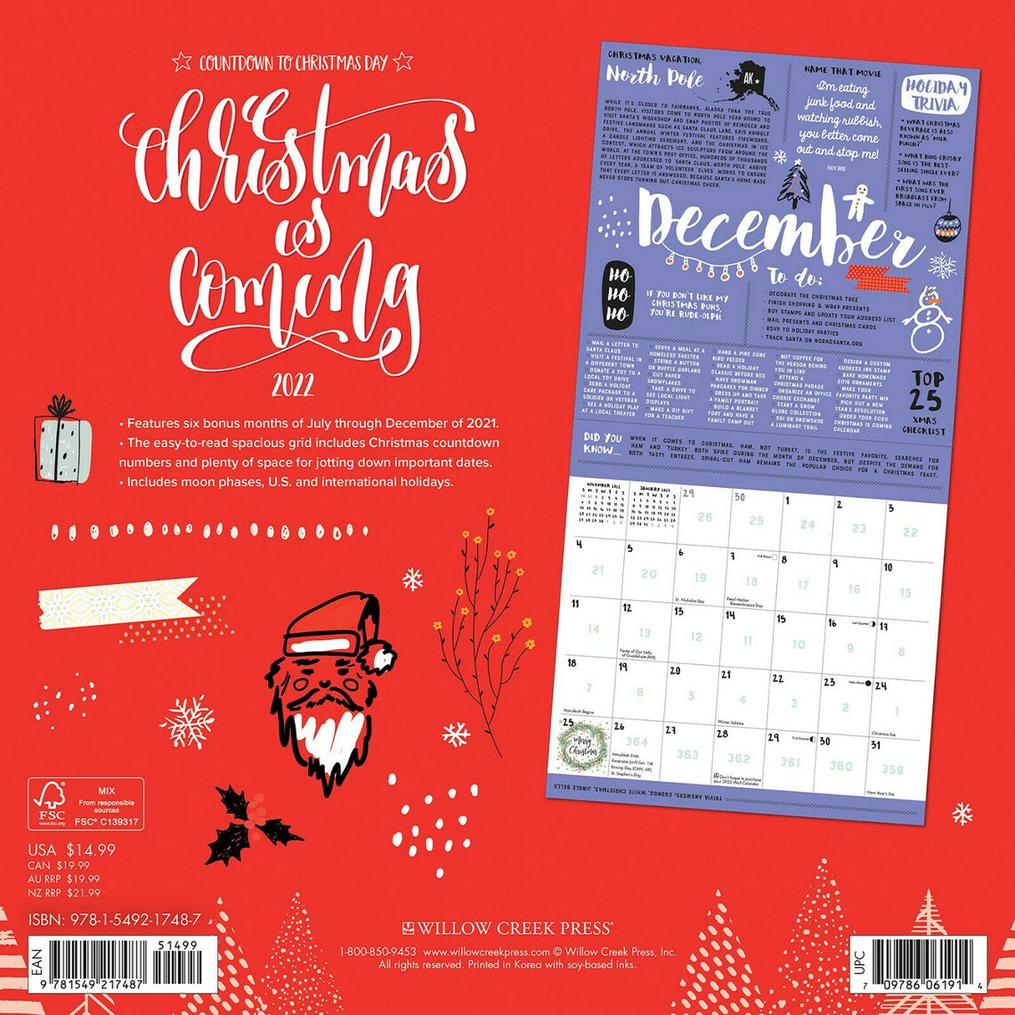 Was Kommt Weihnachten 2022 Im Fernsehen Willow Creek Weihnachten kommt 2022 Wandkalender Etsy