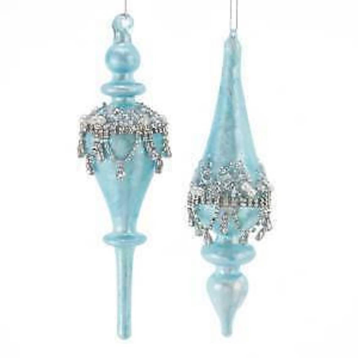 Set of 2 Glass Blue Finial Ornaments Etsy