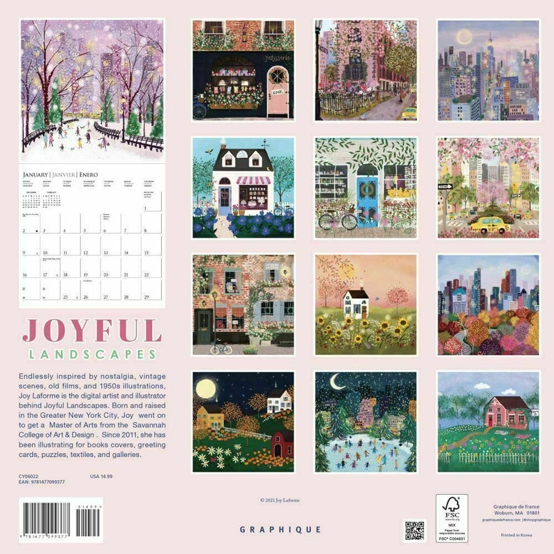 Graphique Joyful Landscapes 2022 Wall Calendar Etsy