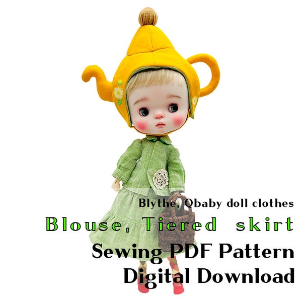 Blythe, Qbaby doll Blouse & Tiered  skirt, Sewing PDF Pattern Digital Download