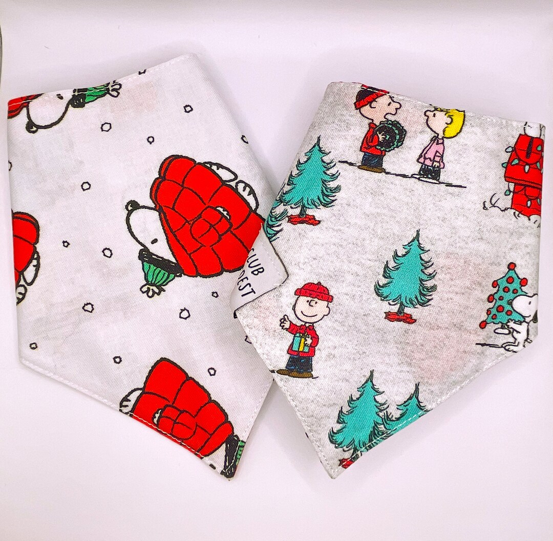 Dog Christmas Bandana Peanuts Inspired Reversible Dog Etsy