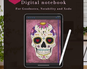 Day of the Dead Skull Digital Notebook - linked for Goodnotes, Notability, Noteshelf and other Notetaking App on Ipad Pro