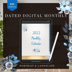 2022 Digital Monthly Planner Calendar - linked for Goodnotes, Notability, Noteshelf and other Notetaking App on Ipad Pro