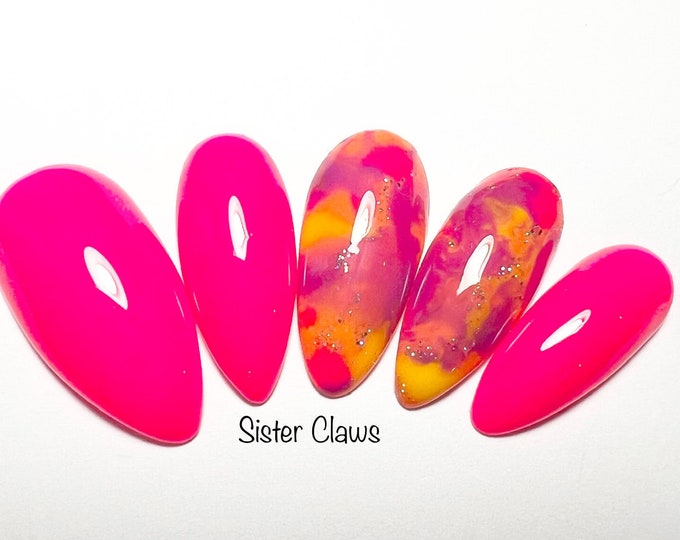 Press On Nails|Easter Nail Art|Easter Vibes|Hand Painted Nail Art|Shocking Pink|Bight Vibrant Nail Art