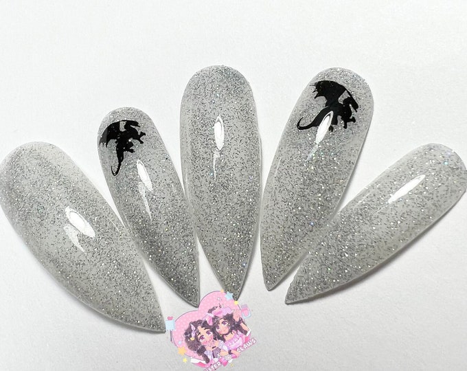 Press On Nails-Dragon-Ness|Sparkle Nails|Dragon Nail Art|Fun Nail Art|D&D Inspired Nail Art