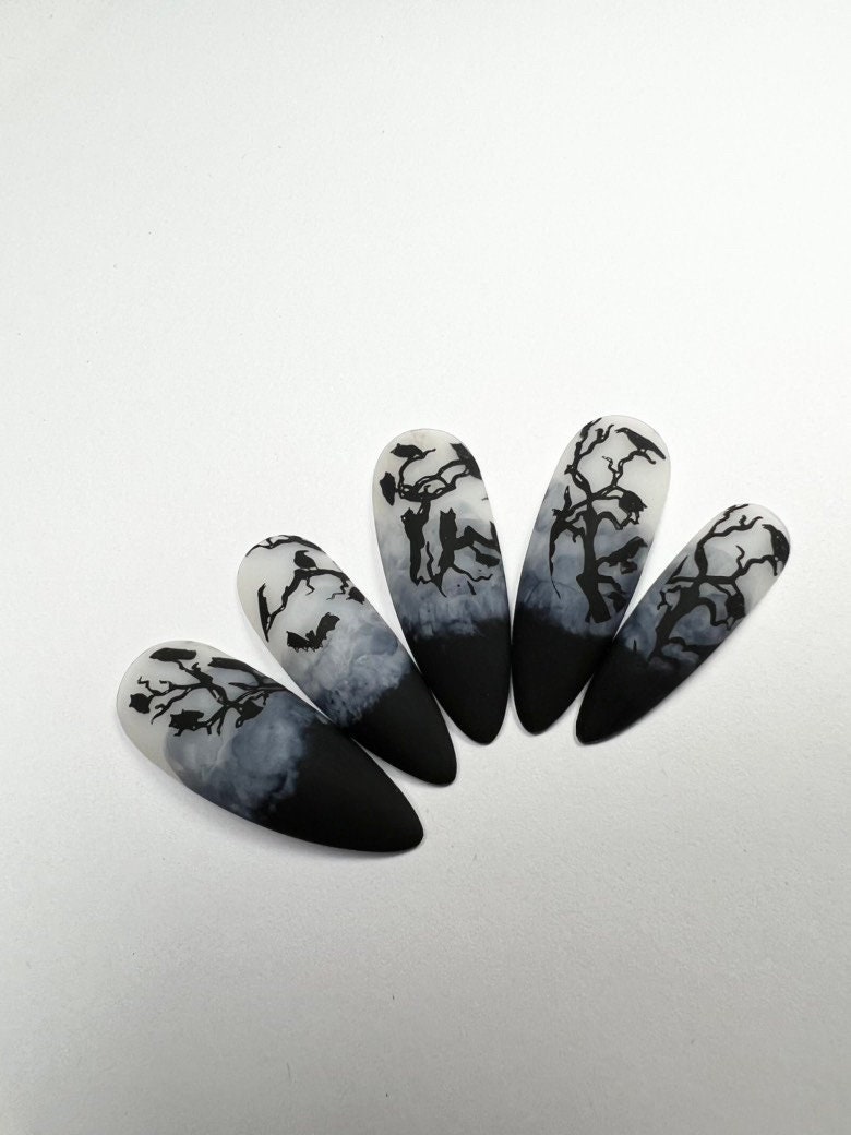 Press on Nailscreepy Forestcrow Nailsblack Nail Artgothic - Etsy