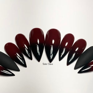 Press on nails|Solstice|Includes Full Set Of 10|Index Matte Black|All Other Nails Ombré