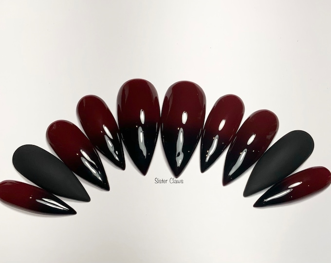 Press on nails|Solstice|Includes Full Set Of 10|Index Matte Black|All Other Nails Ombré