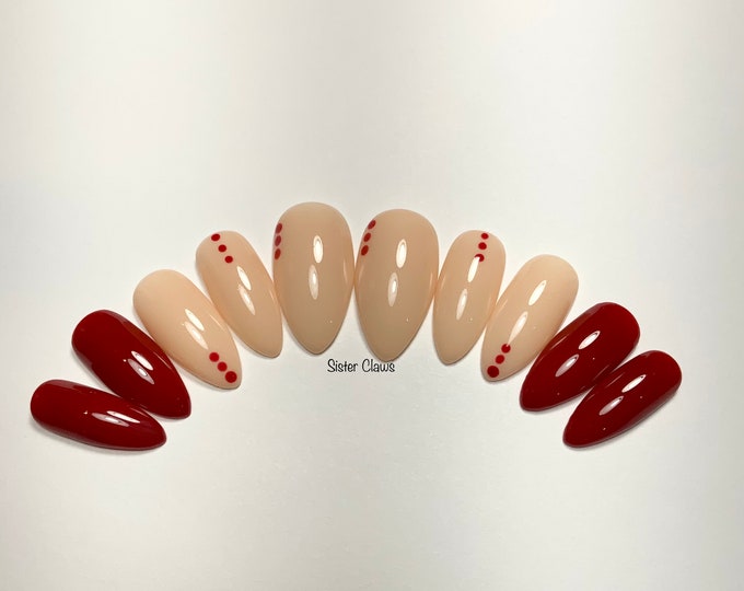 Press On Nails-Love Series-Nude-Red-Full Set Of 10-Glossy