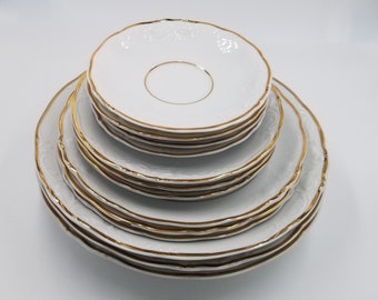 1960s Wawel Royal Kent Bone China Dishes, Gold Trim, Embossed, Casa Oro pattern, Made in Poland, Assorted Pieces, Sold Separately