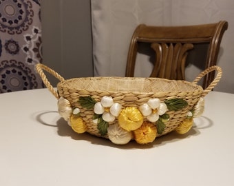 Perfect for Pyrex Dishes and Potlucks Straw Raffia Fun Vintage Piece! Casserole Serving Basket- Retro 1970/'s