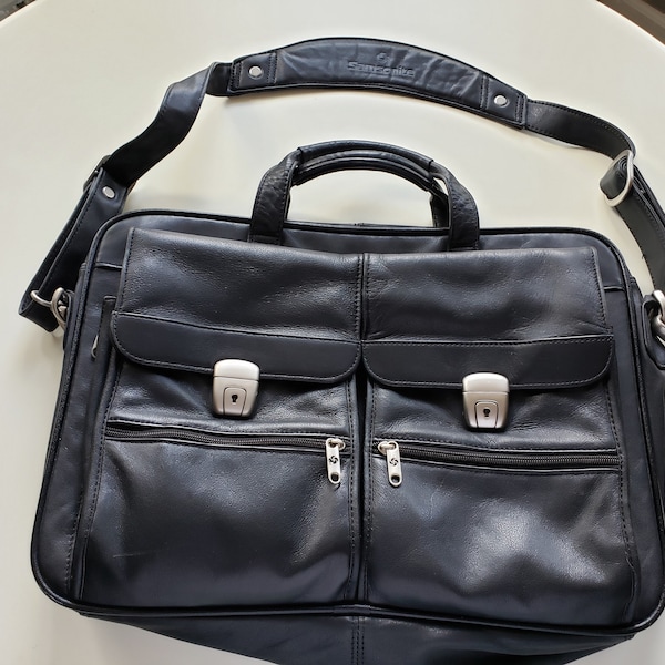 Vintage Samsonite Black Leather Computer Bag