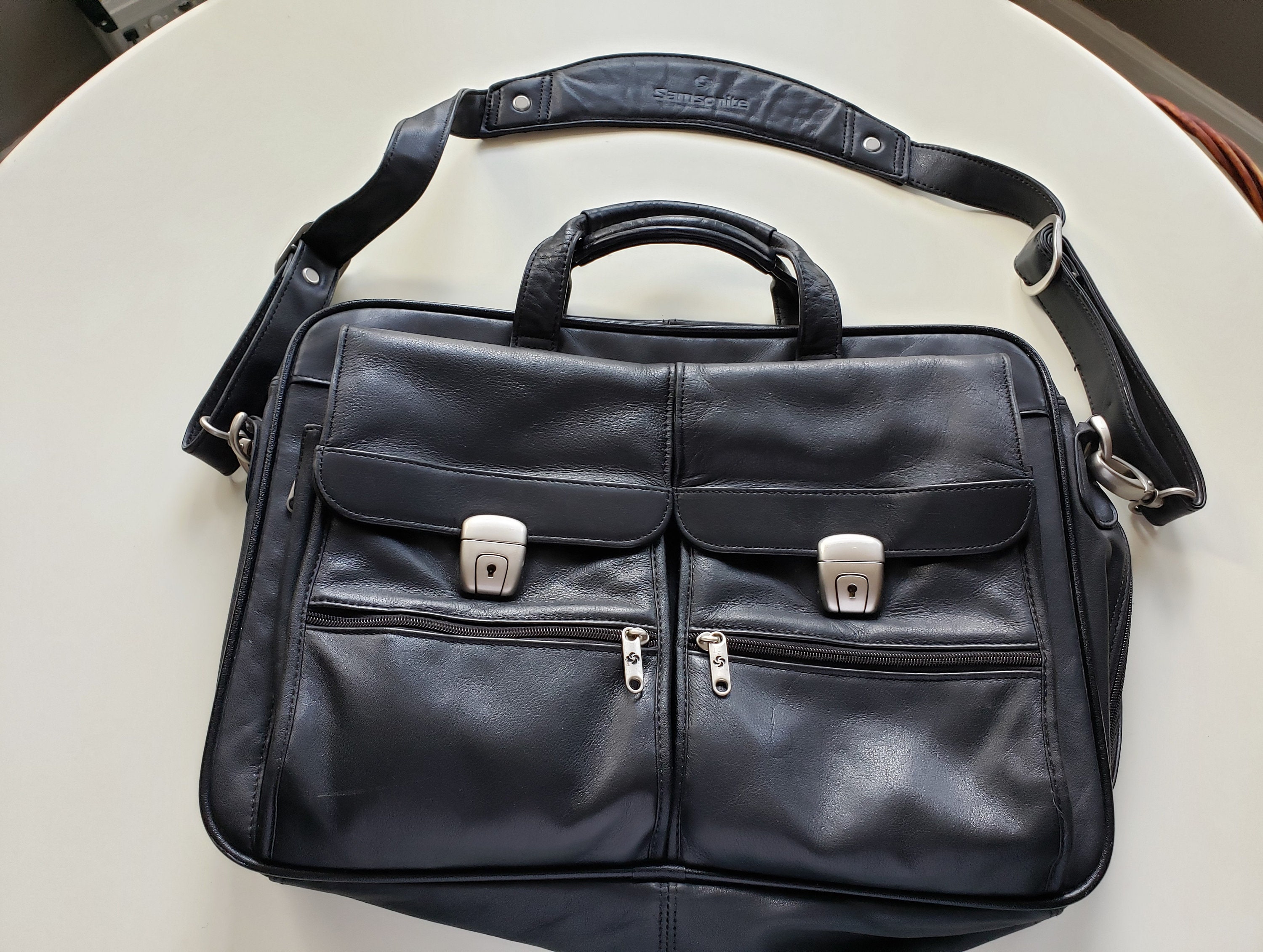 Vintage Samsonite Black Leather Computer Bag - Etsy