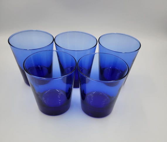 Vintage Anchor Hocking Cobalt Blue Rocks Glasses, MCM Barware, Set