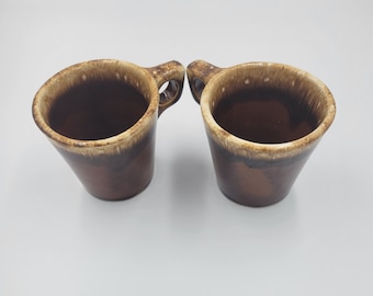 McCoy Crooksville Pottery Coffee Mugs (2) and Soup Bowl With Handle (1) , Brown Drip Glazed Ceramic, Set of 3, Replacement Pieces