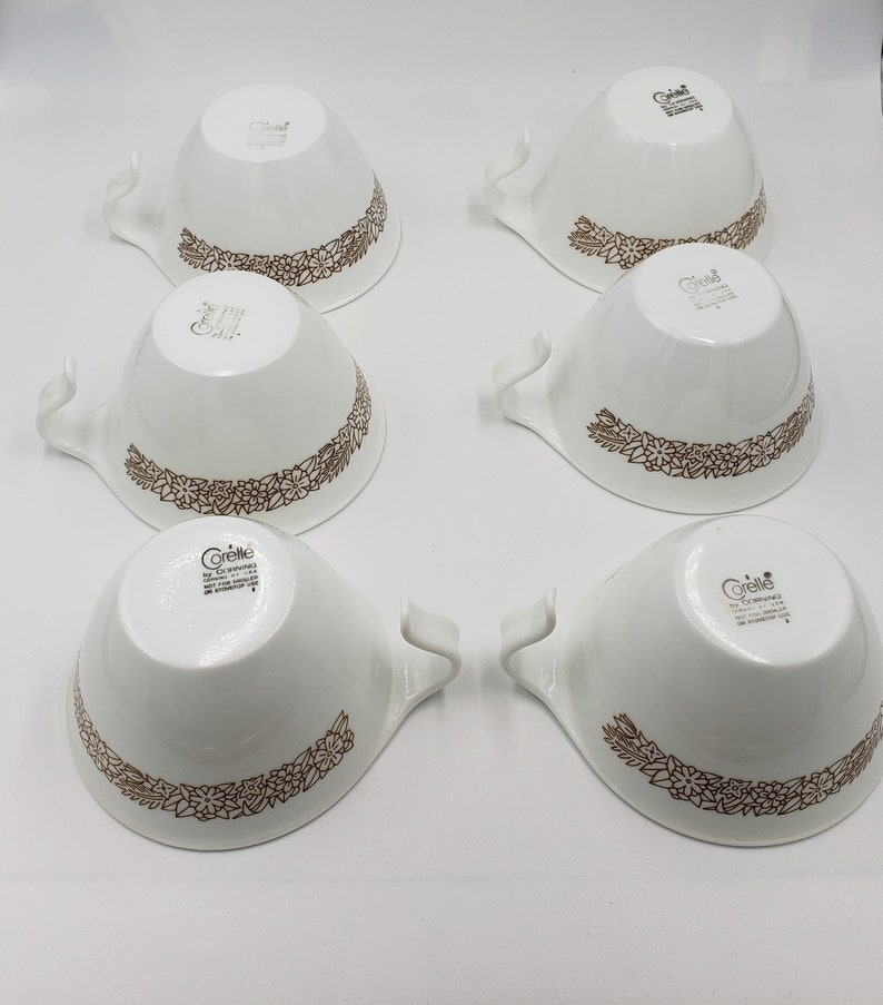 Set of 6 1970s Corelle Pyrex Woodland Brown teacups