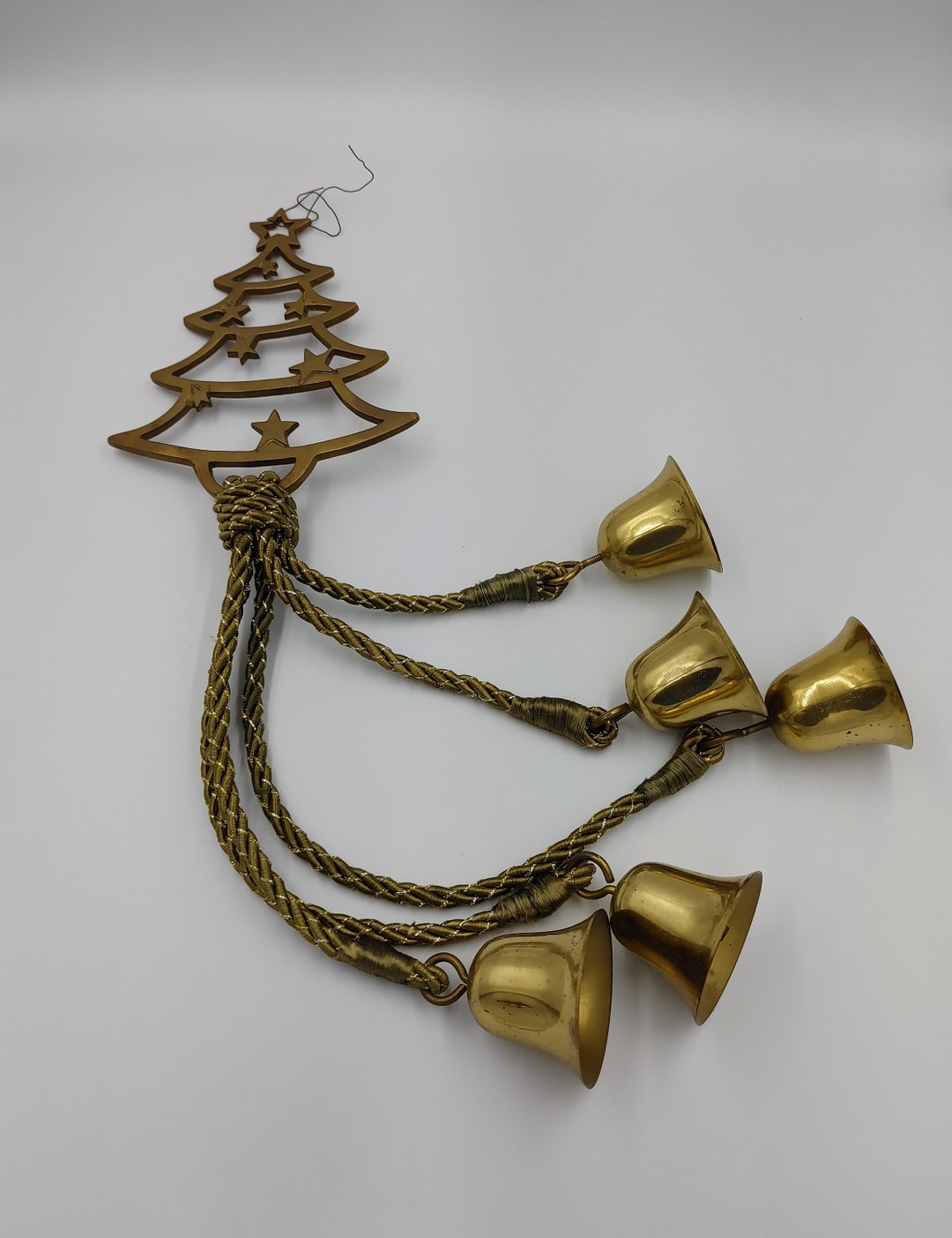 1950s Happy Holiday Greeting Brass Bells - Set of 3