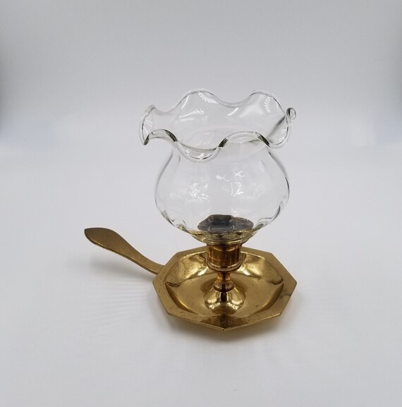 Brass Candlestick Holder With Ruffled Glass Shade Canada Brass Candlestick Holder With Ruffled, Brass Candle Lamp Shade Holder