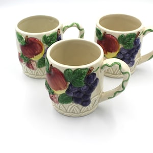 Otagiri Majolica, Hand Painted Fruit Basket Coffee Mugs, Set of 3, Replacement Pieces , Made in Japan
