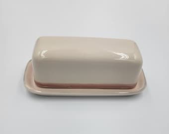 1980s Pfaltzgraff Pink Aura Butter Dish, Holds quarter stick of butter, Stoneware