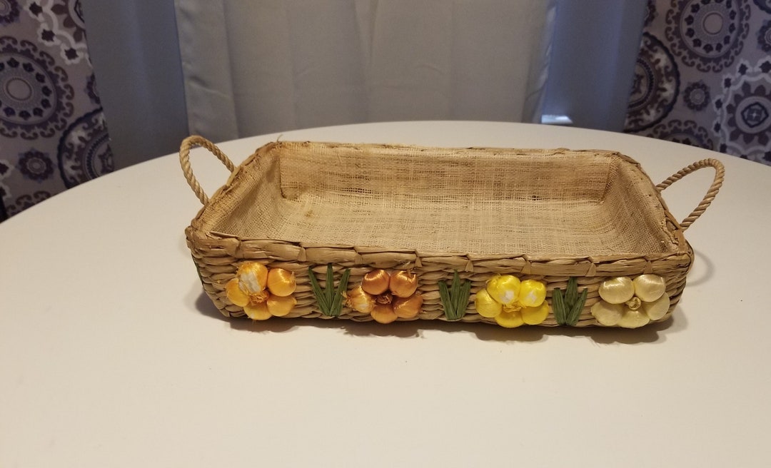 Casserole Serving Basket Retro 1970's Raffia Straw Etsy