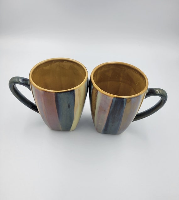 Tabletops Gallery Coffee Mugs, Set of 2, York Pattern, Autumnal Colors,  Handpainted, Handcrafted, Earthenware, Replacement Pieces 