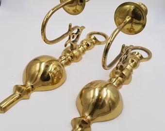 Vintage Brass Wall Sconces, Set of 2, Brass Candlesticks, Brass Candleholders